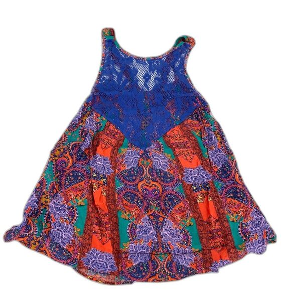 Free People Count Me In Trapeze Boho Tunic Tank Red Hot Combo Paisley XS - Picture 2 of 13
